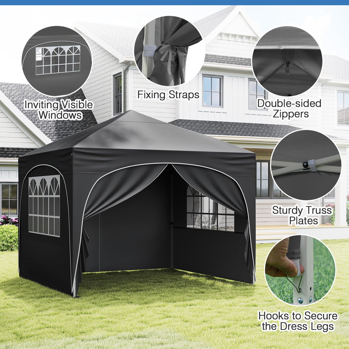 10 X 10 FT Pop up Canopy Tent with 4 Removable Sidewall-Gray by DirectDeals