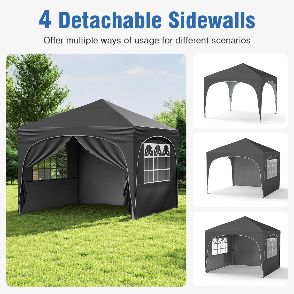 10 X 10 FT Pop up Canopy Tent with 4 Removable Sidewall-Gray by DirectDeals