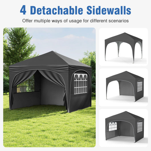 10 X 10 FT Pop up Canopy Tent with 4 Removable Sidewall-Gray