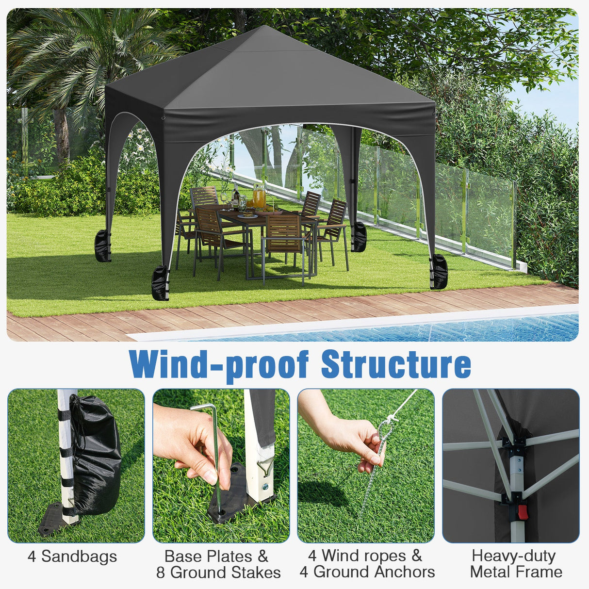 10 X 10 FT Pop up Canopy Tent with 4 Removable Sidewall-Gray by DirectDeals