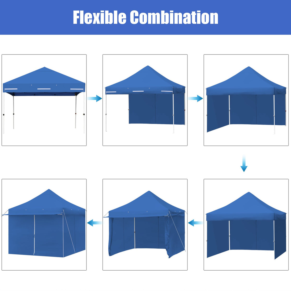 10 x 10 Feet Pop-up Gazebo with 5 Removable Zippered Sidewalls and Extended Awning-Blue by DirectDeals