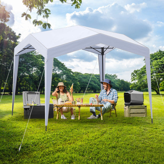 Pop up Canopy Tent with Portable Wheeled Bag 8 Stakes 4 Wind Ropes-White