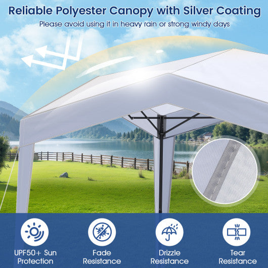 Pop up Canopy Tent with Portable Wheeled Bag 8 Stakes 4 Wind Ropes-White