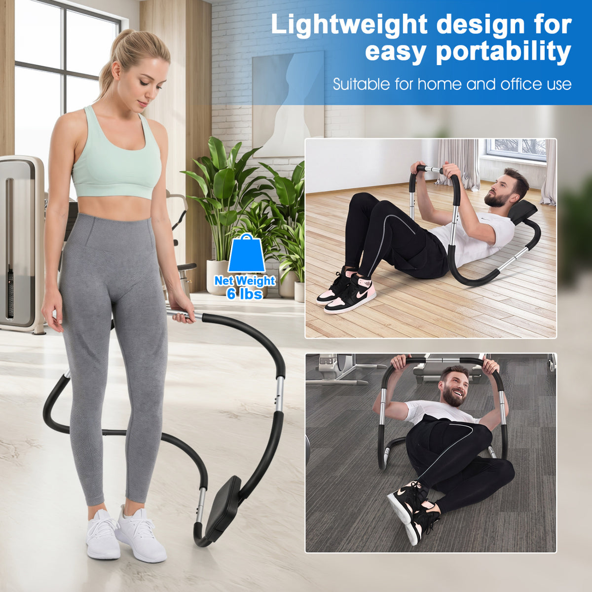Portable AB Trainer with Headrest and Foam Handle for Office Home Gym-Silver