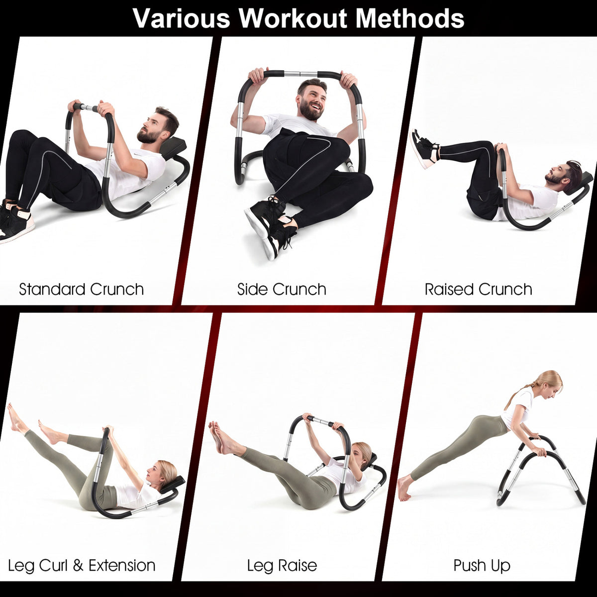 Portable AB Trainer with Headrest and Foam Handle for Office Home Gym-Silver