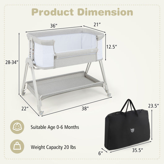 Baby Portable Bedside Sleeper with 7 Adjustable Heights-Gray