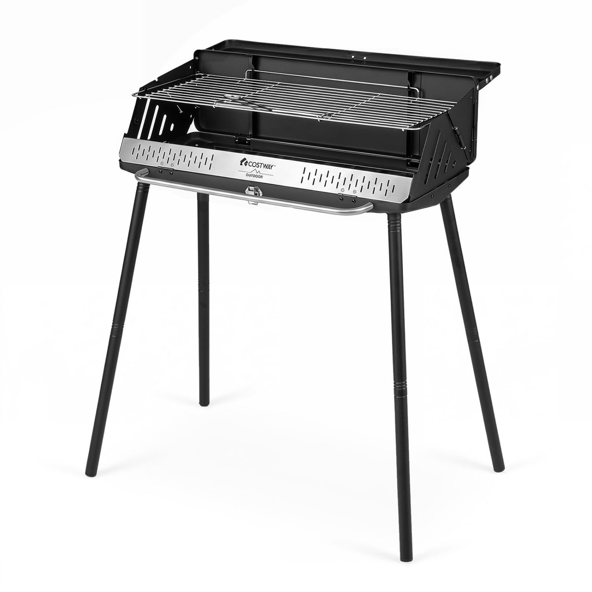 Portable Charcoal Grill with Detachable Legs Adjustable Grate and Carrying Bag