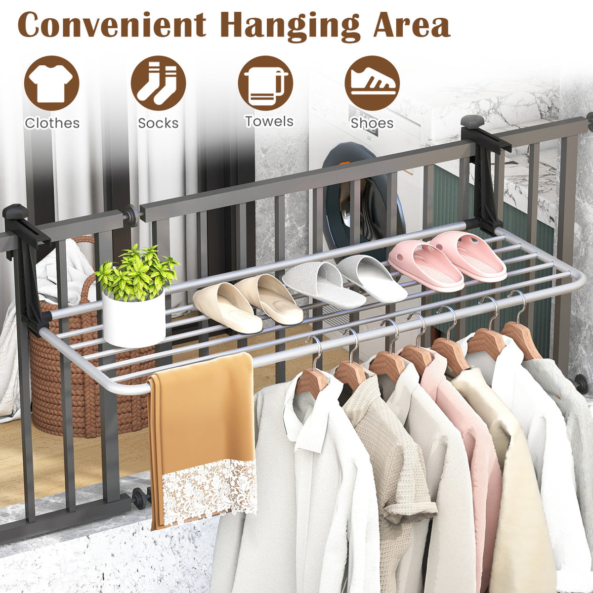 Portable Clothes Drying Rack Extendable Radiator Clothes Airer with Robust Aluminum Frame