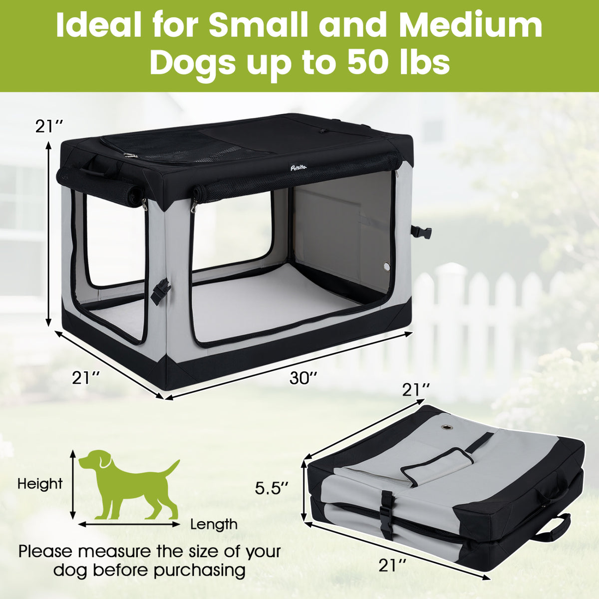 Portable Collapsible Soft Dog Crate for Dogs with 4 Mesh Doors Removable Mat and Storage Pocket-M
