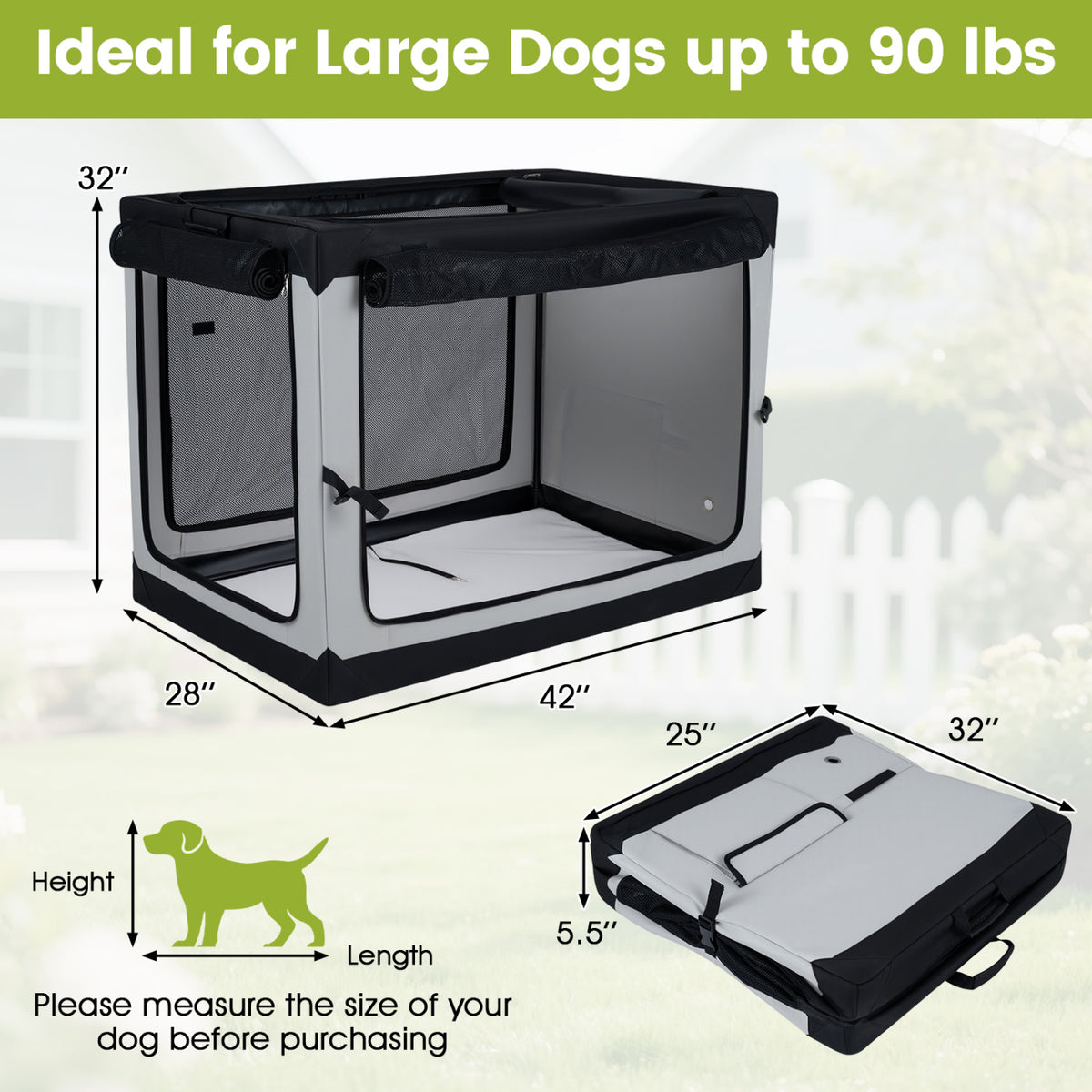 Portable Collapsible Soft Dog Crate for Dogs with 4 Mesh Doors Removable Mat and Storage Pocket-XL