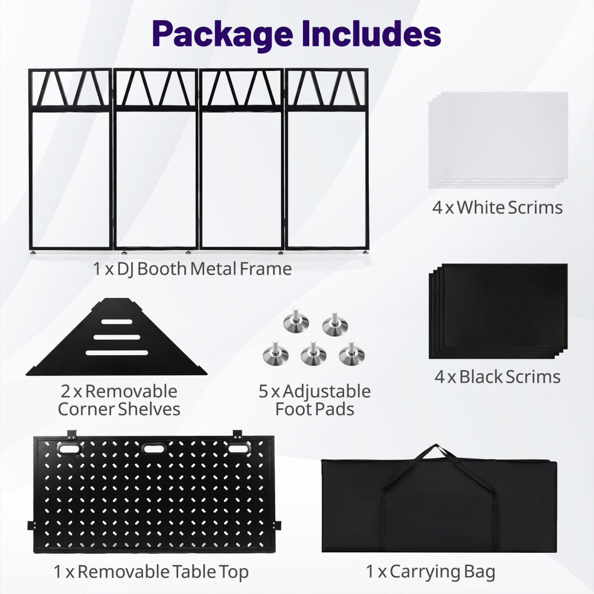 Portable DJ Booth with Black Scrims and Carrying Bag-Black