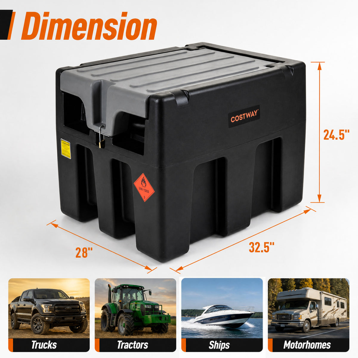 Portable Diesel Tank 53 Gallon with 13.2 GPM Flow Rate for Transportation-Black