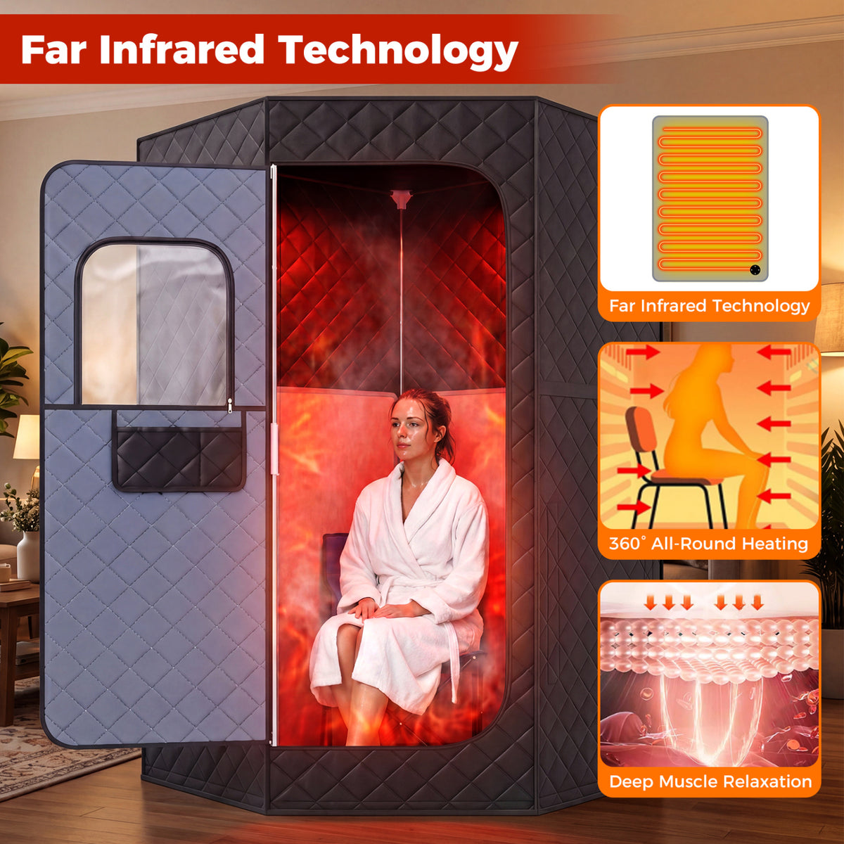 Portable Far Infrared Sauna Box for Home Full Body Sauna Tent-Black