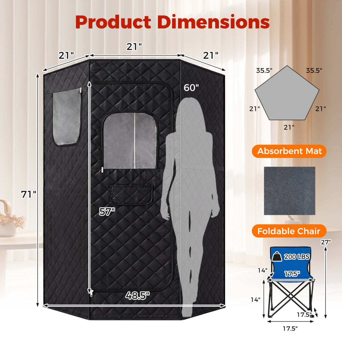 Portable Far Infrared Sauna Box for Home Full Body Sauna Tent-Black