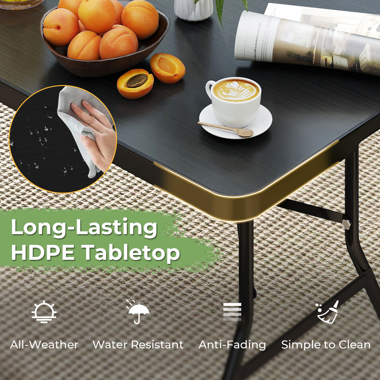 Portable Folding Camping Table with Carrying Handle-Black