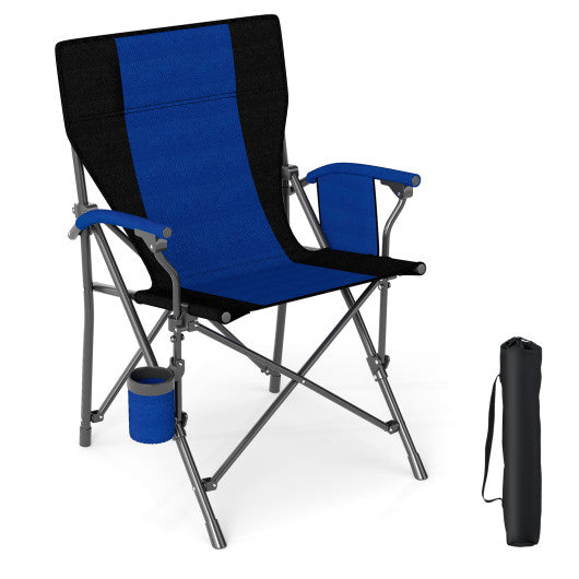 Portable Folding Oxford Cloth Camping Chair with Cup Holder and Side Pocket-Navy