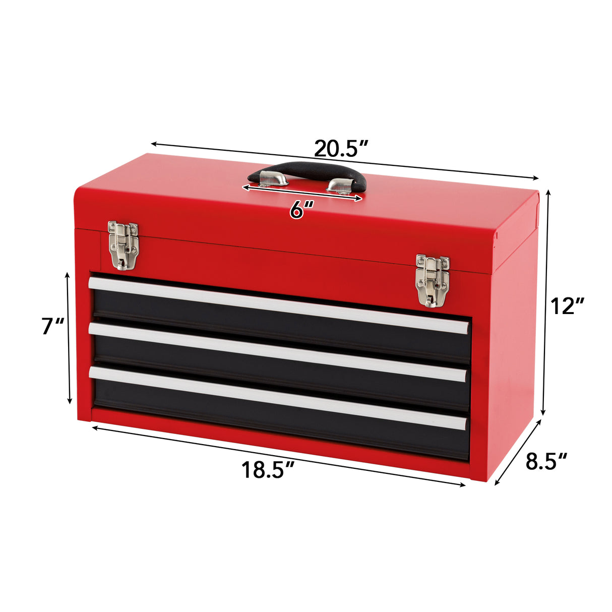 Portable Garage Mechanic Tool Cabinet Box with 3 Drawers-Black & Red