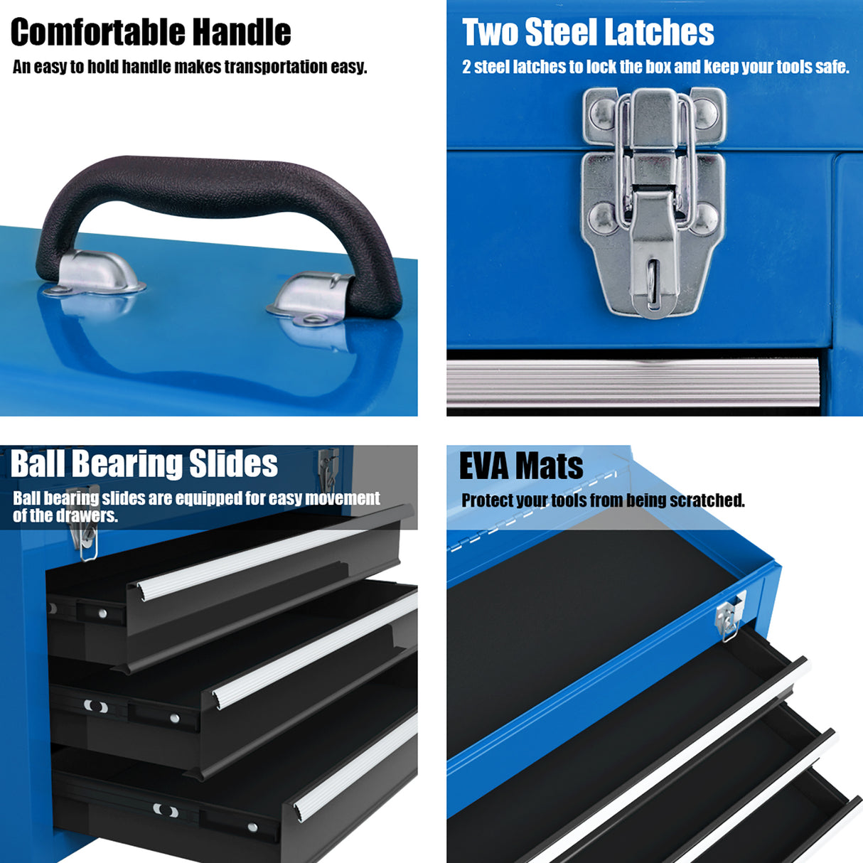 Portable Garage Mechanic Tool Cabinet Box with 3 Drawers-Blue