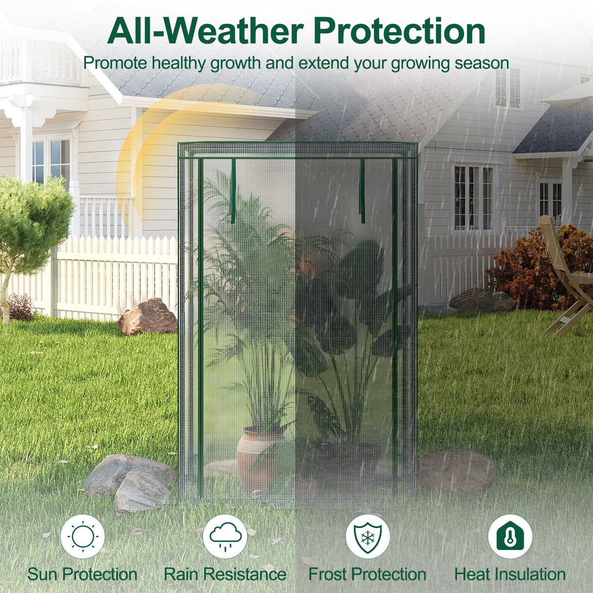 Portable Mini Greenhouse with Roll-Up Zippered Door-White