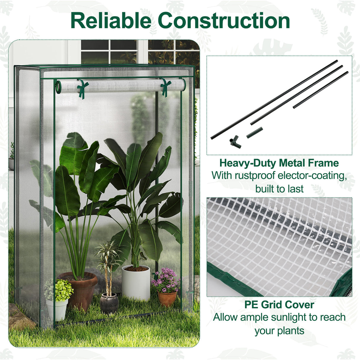 Portable Mini Greenhouse with Roll-Up Zippered Door-White