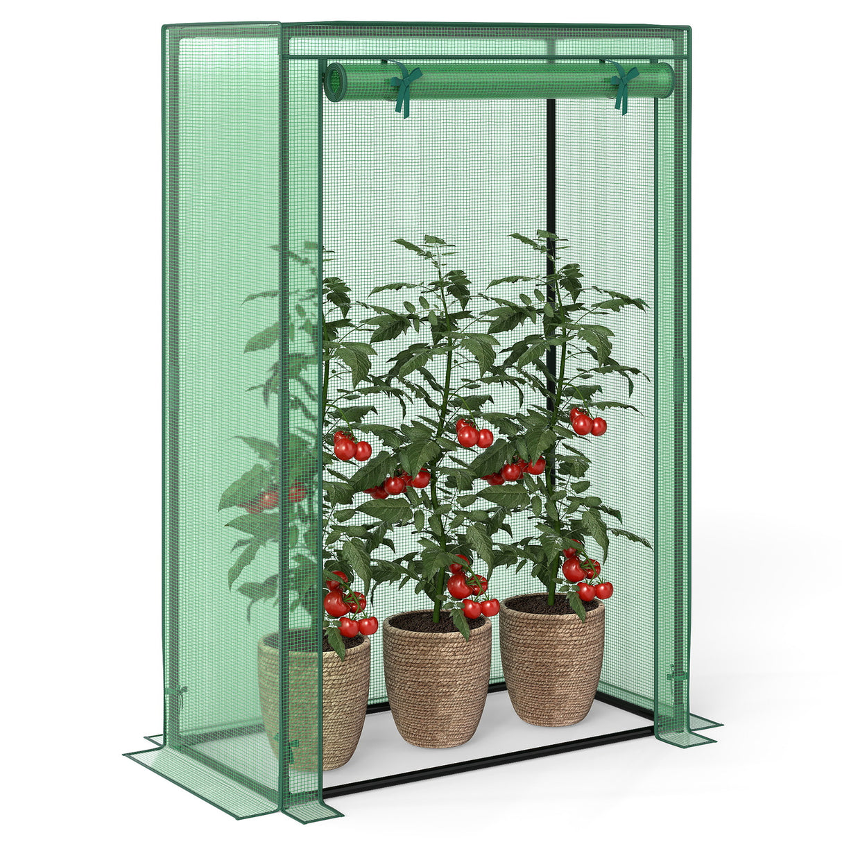 Portable Mini Greenhouse with Roll-Up Zippered Door-Green