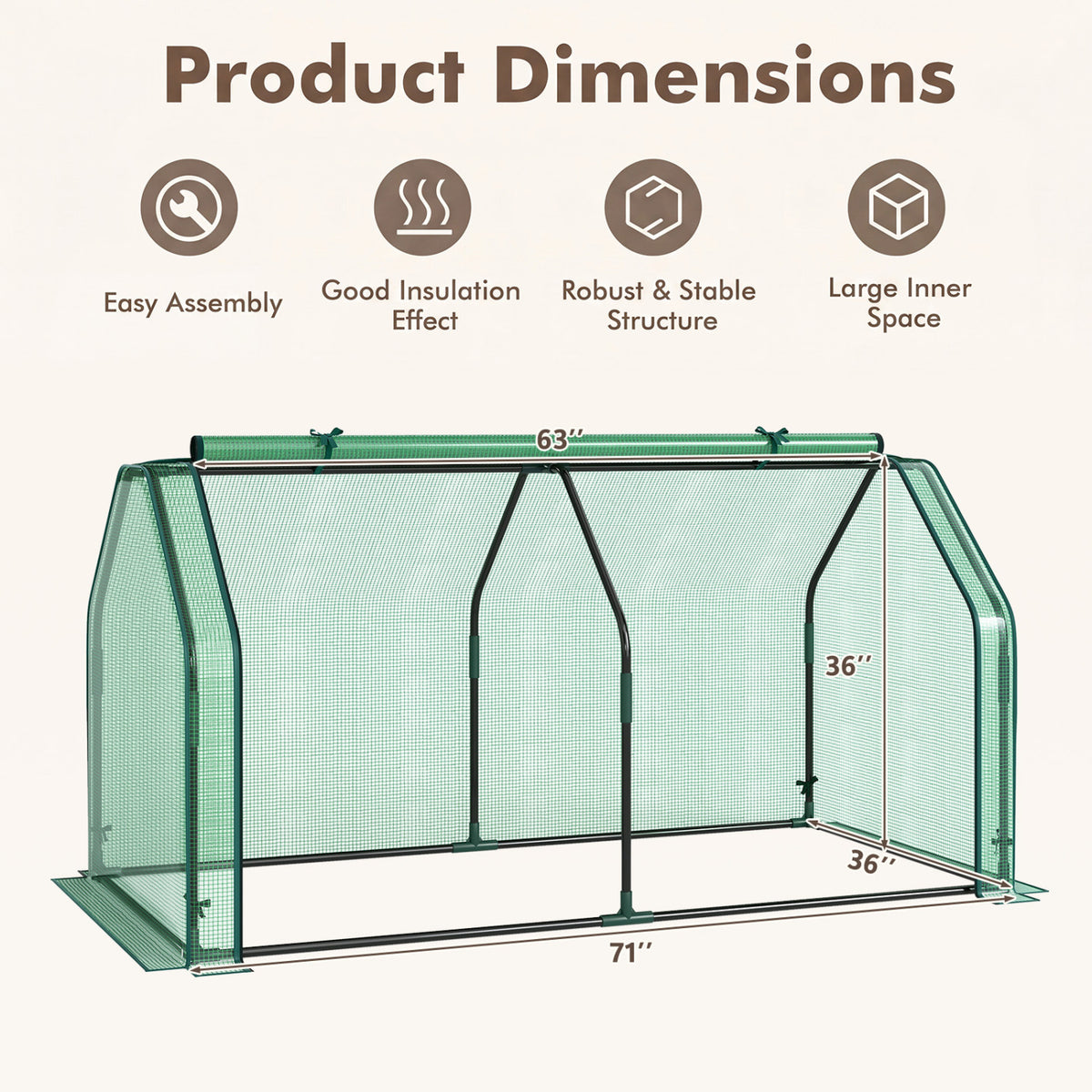Portable Mini Greenhouse Small Garden Greenhouse with PE Cover and Zippered Roll-up Door for Vegetables-Green