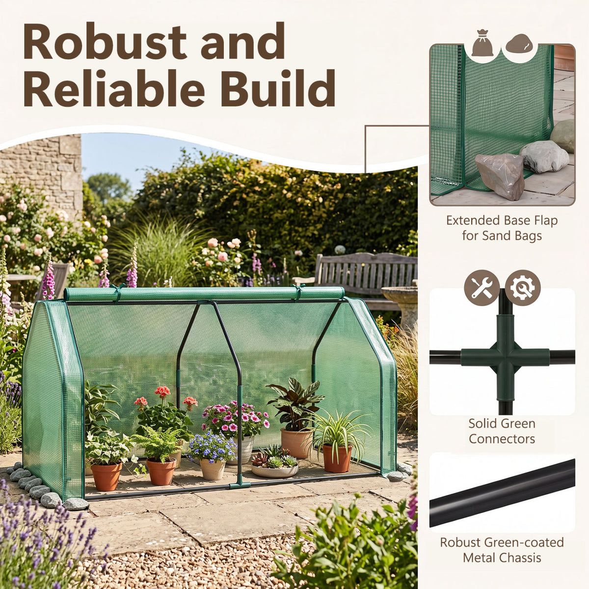 Portable Mini Greenhouse Small Garden Greenhouse with PE Cover and Zippered Roll-up Door for Vegetables-Green