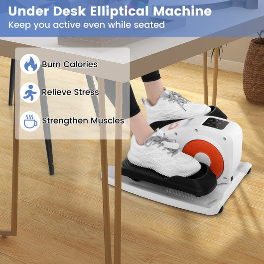 Under Desk Elliptical Machine with Display Monitor for Home Office-White