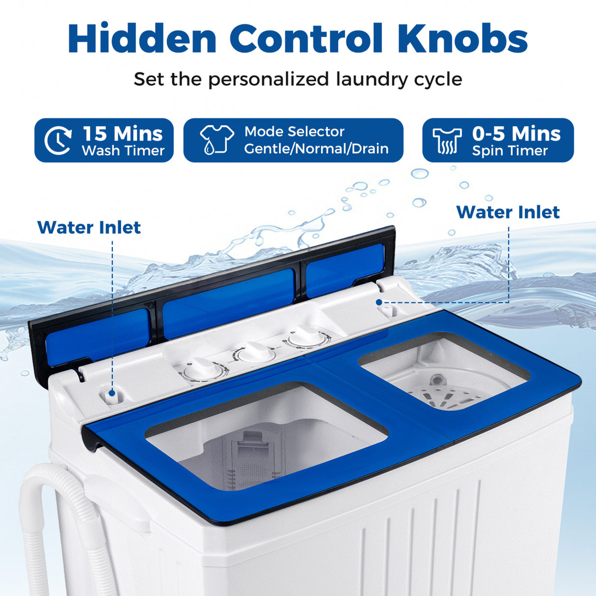 Portable Washing Machine with 12 LBS Washer and 8 LBS Spinner Combo for Apartments-Blue