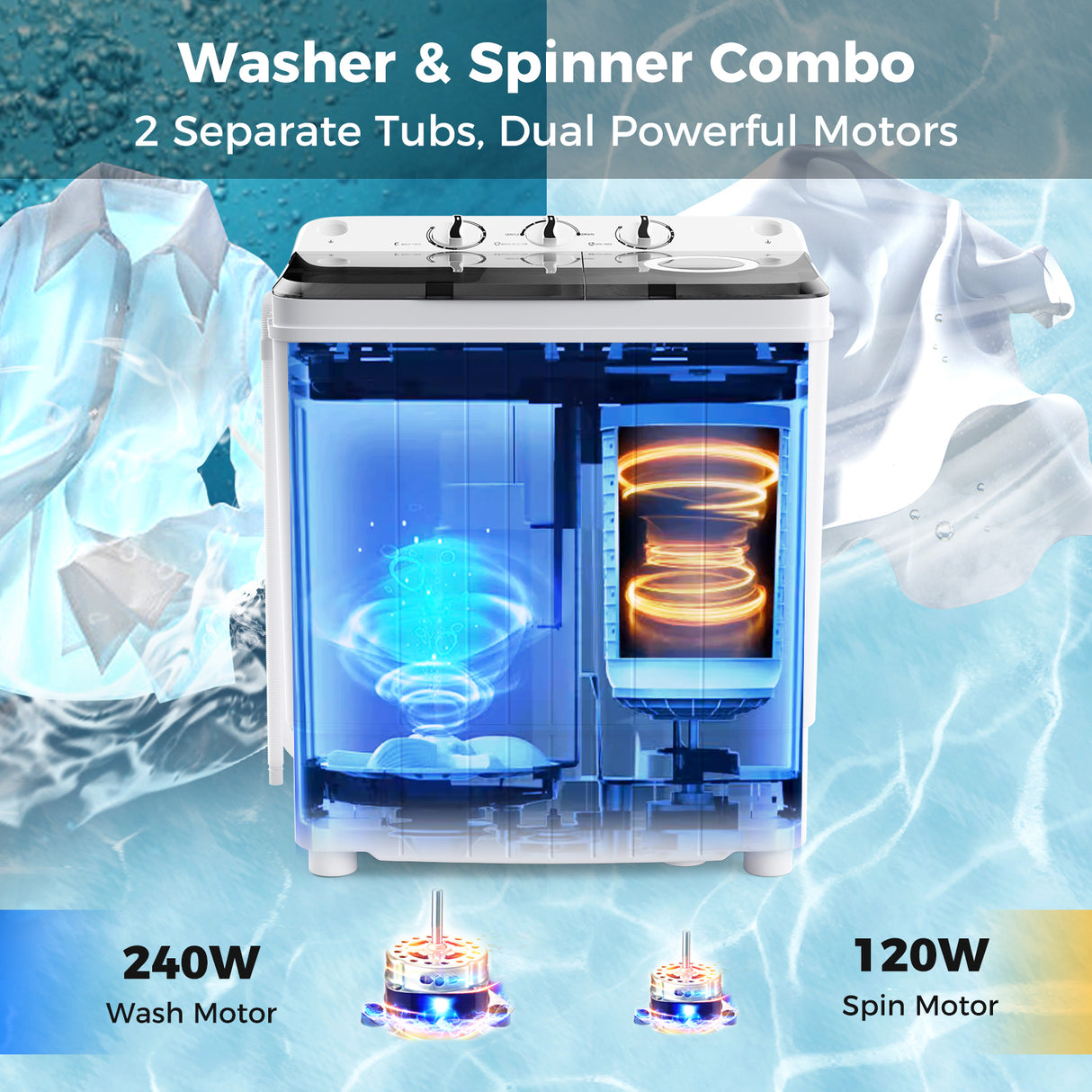 17.6 lbs Portable Washing Machine with Drain Pump-Black