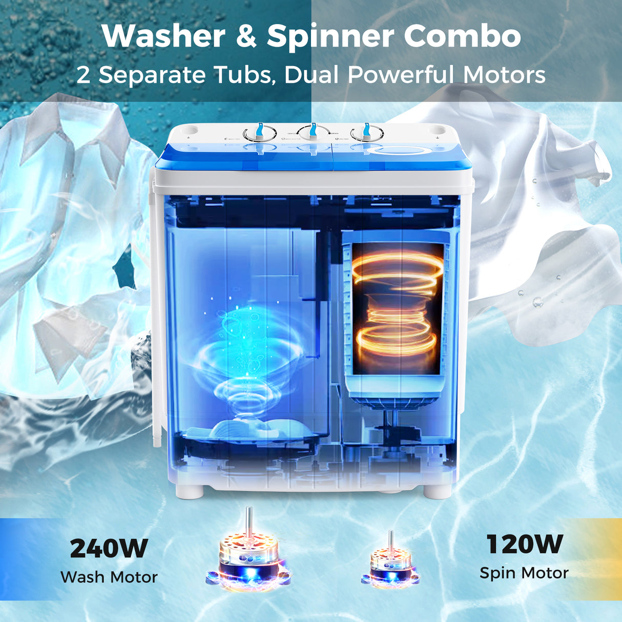 17.6 lbs Portable Washing Machine with Drain Pump-Blue