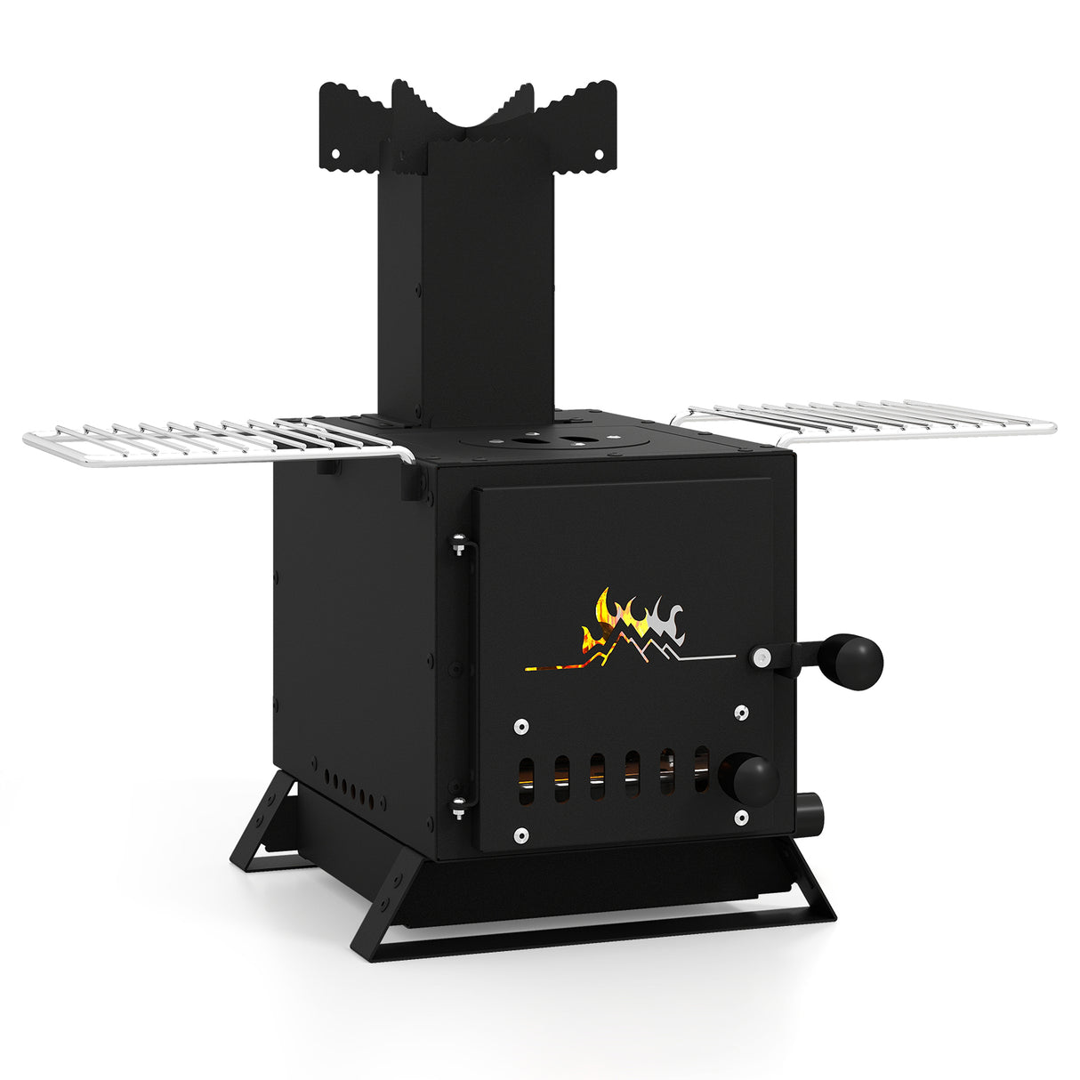 Portable Wood Burning Stove Mini Heater Burner with Pot Rack Oven Pan-Black