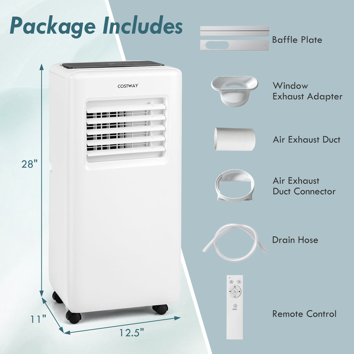 10000 BTU Portable Air Conditioner with Remote Control and LED Digital Display-White