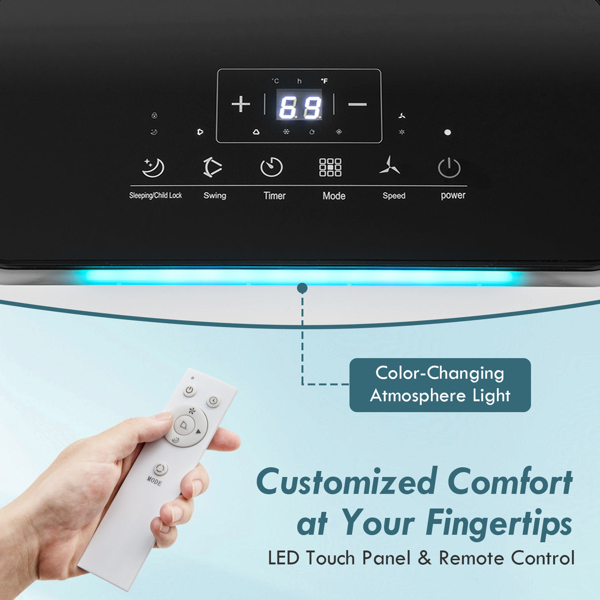 10000 BTU Portable Air Conditioner with Remote Control and LED Digital Display-White