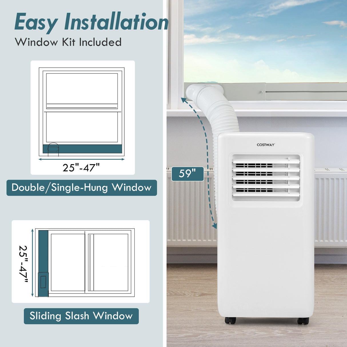 10000 BTU Portable Air Conditioner with Remote Control and LED Digital Display-White