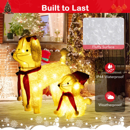 Pre-lit Mama and Baby Poodle Dogs with 60 Warm White LED Lights