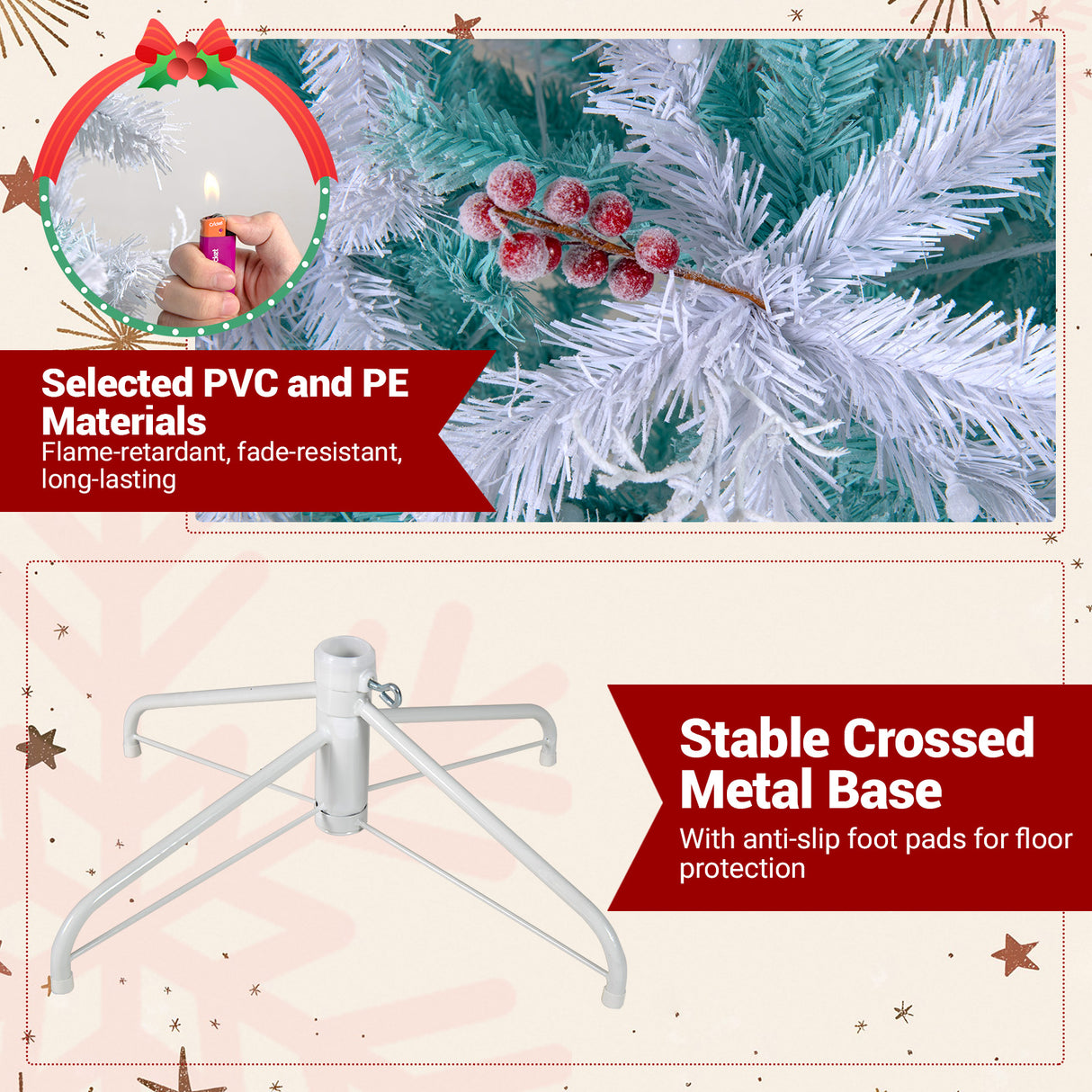 Pre-Lit Artificial Christmas Tree with Snow Flocked Branch Tips-M