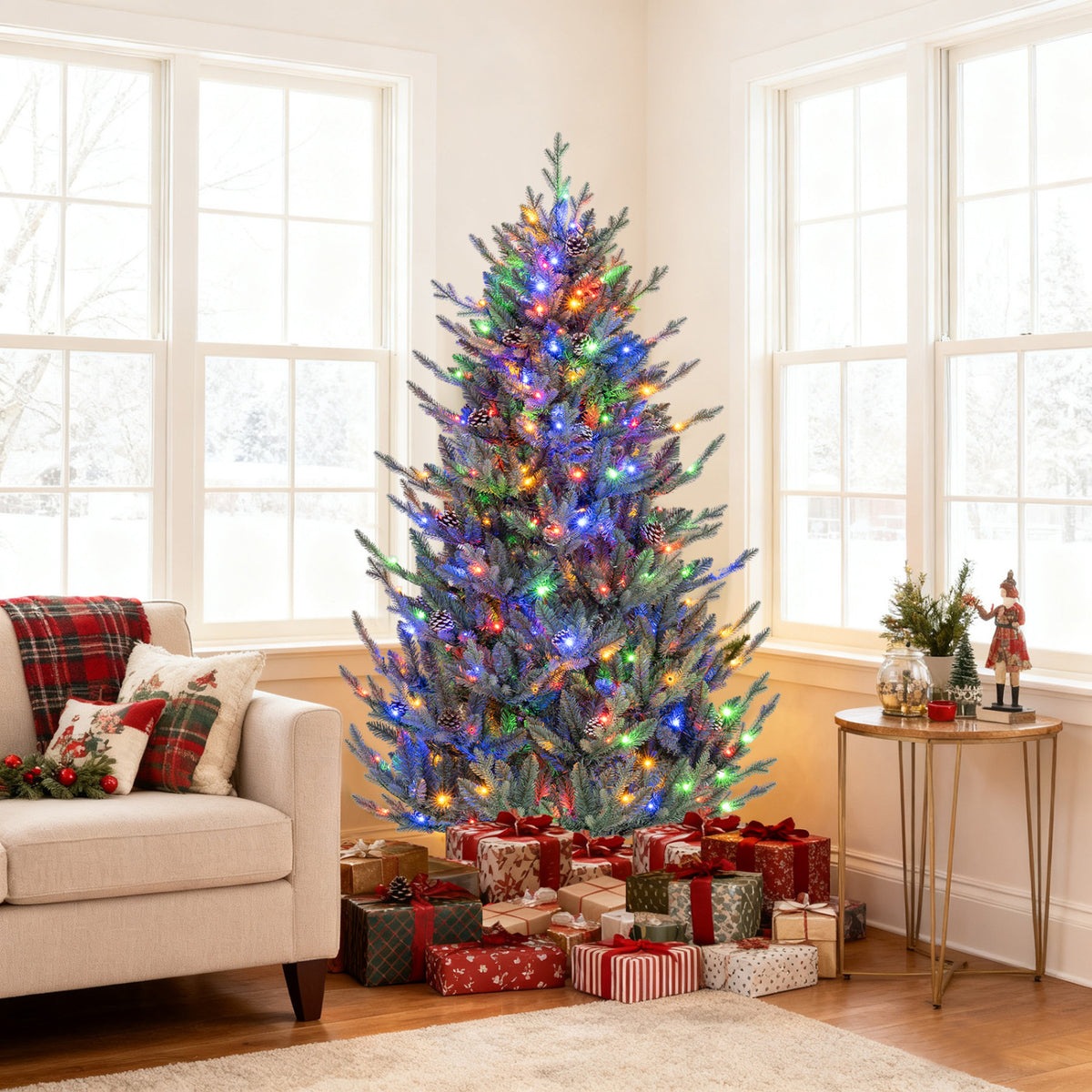 Pre-Lit Artificial Christmas Tree with Multicolored LED Lights-S