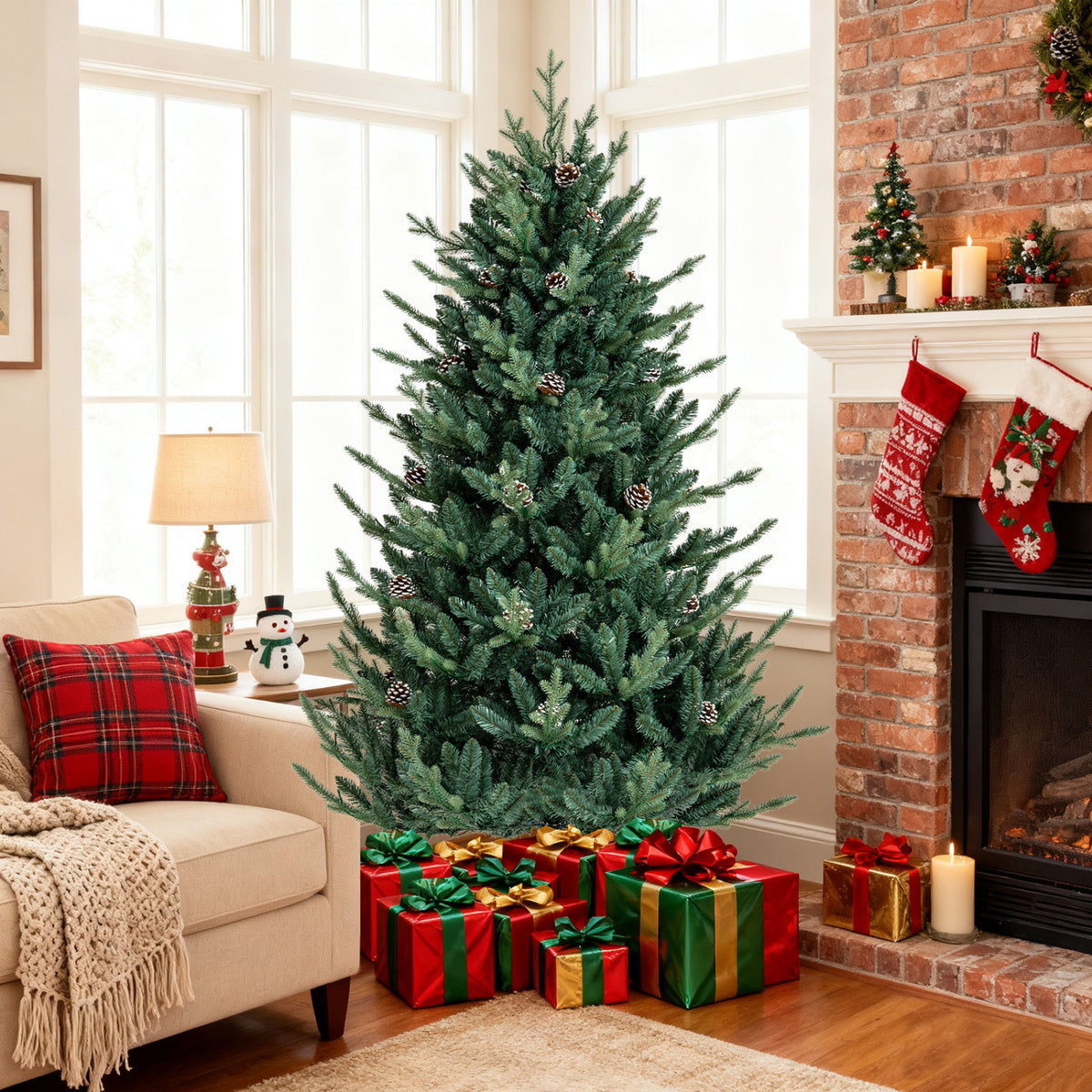 Pre-Lit Artificial Christmas Tree with Multicolored LED Lights-S