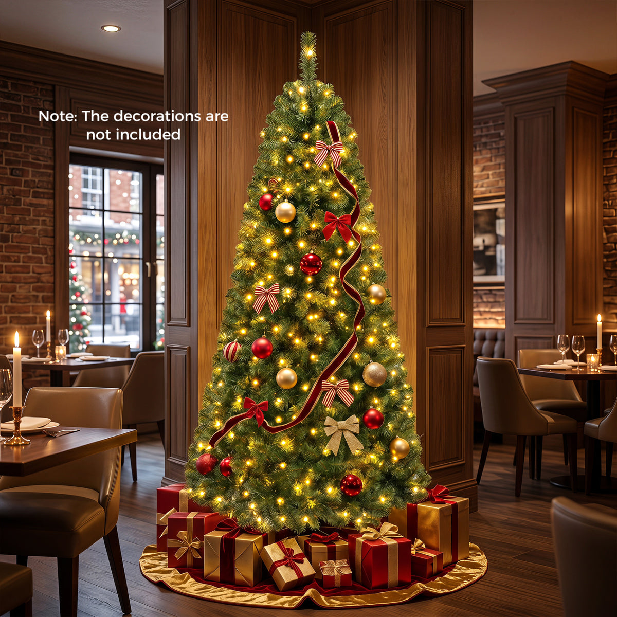 Pre-Lit Green Artificial Christmas Tree with Full Branch Tips-7 Feet