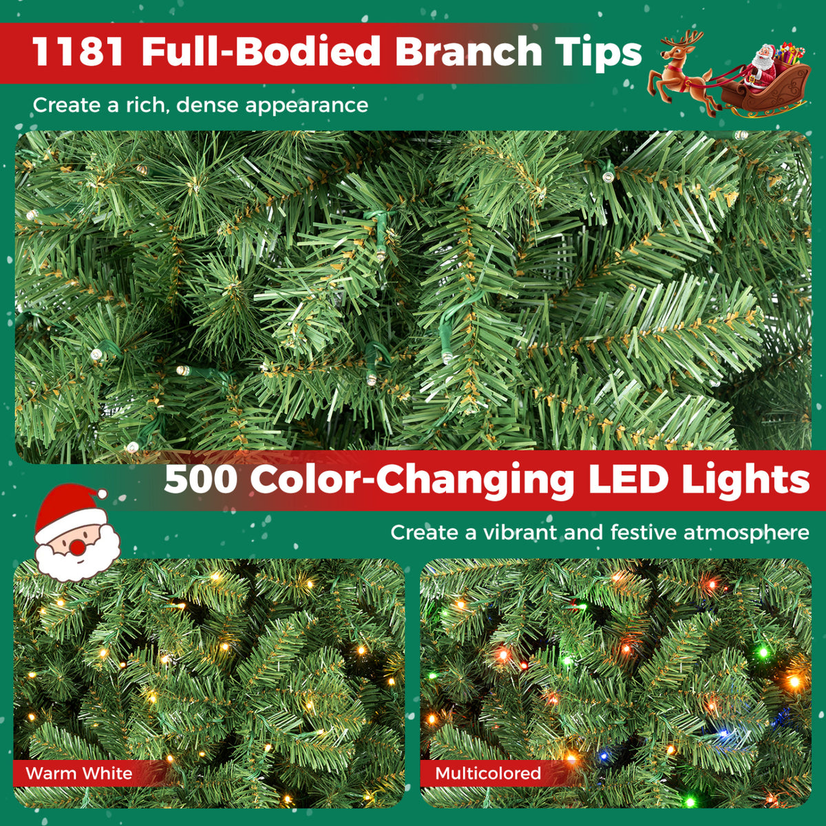 Pre-Lit Green Artificial Christmas Tree with Full Branch Tips-7 Feet