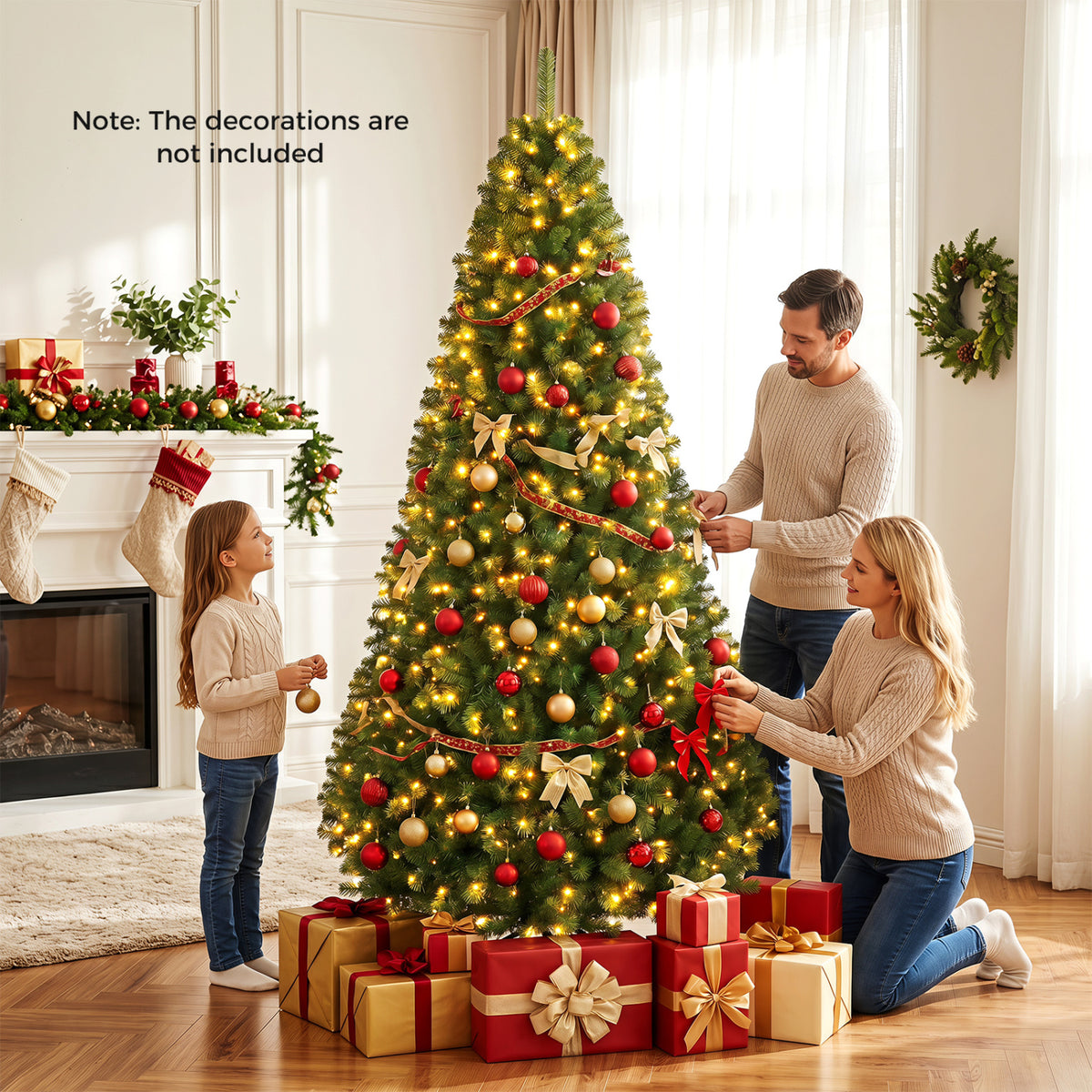 Pre-Lit Green Artificial Christmas Tree with Full Branch Tips-8 Feet