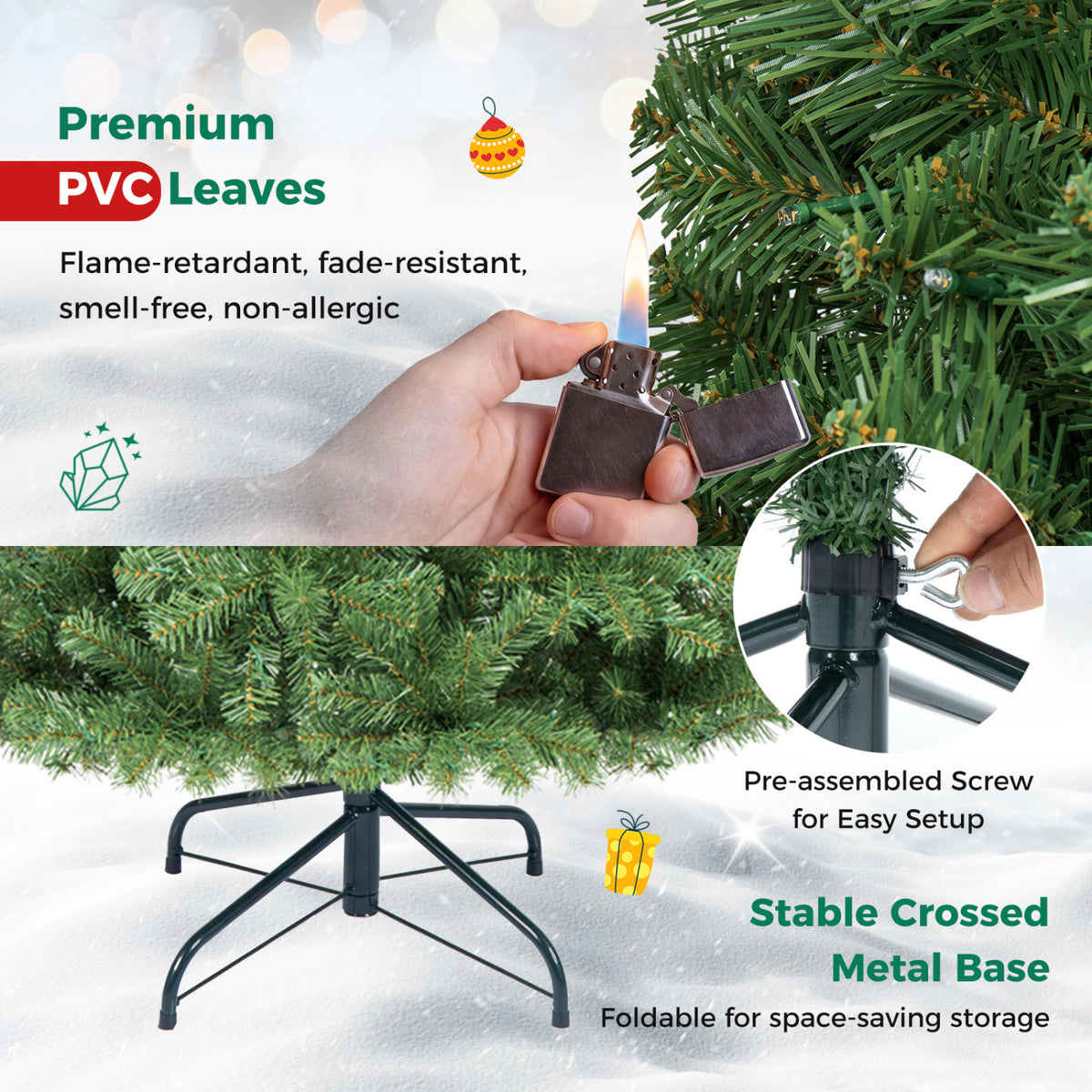 Pre-Lit Green Artificial Christmas Tree with Full Branch Tips-8 Feet