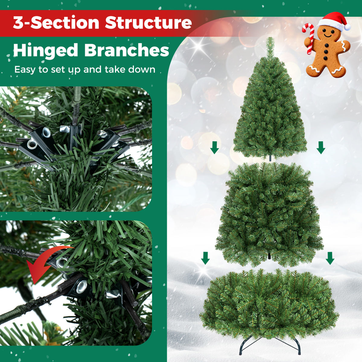 Pre-Lit Green Artificial Christmas Tree with Full Branch Tips-8 Feet