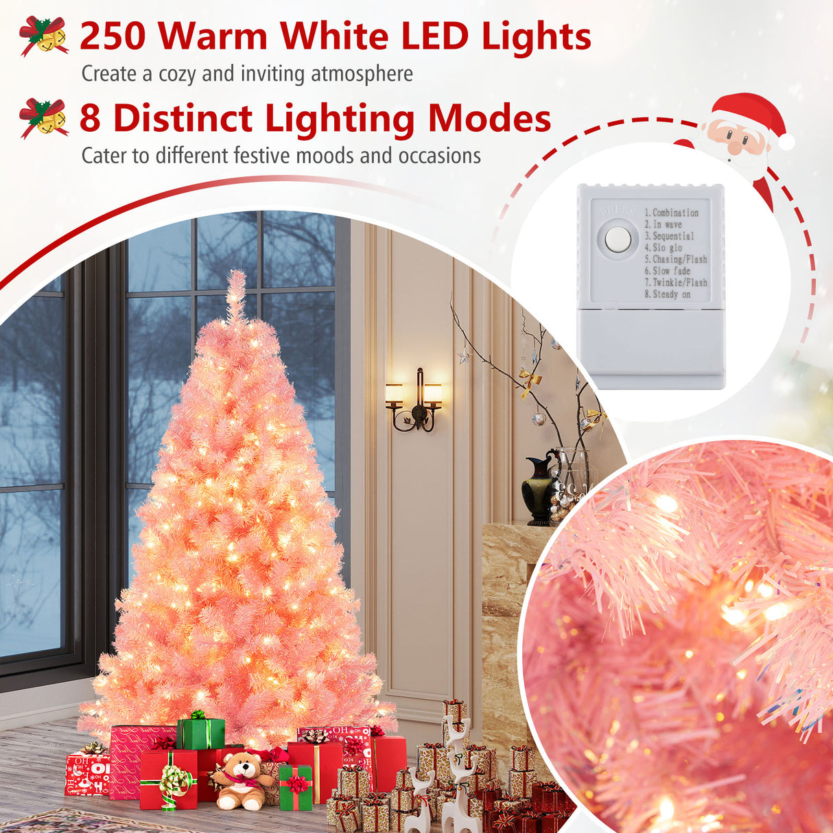 Pre-Lit Tinsel Christmas Tree Artificial Xmas Tree with Lush Branch Tips Holiday Decoration-6ft