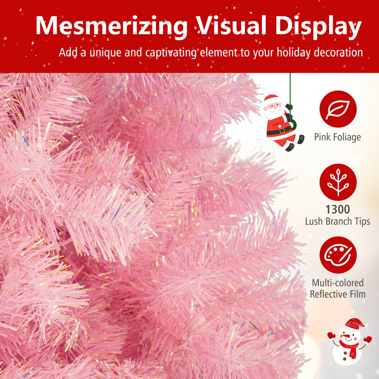 Pre-Lit Tinsel Christmas Tree Artificial Xmas Tree with Lush Branch Tips Holiday Decoration-7.5ft