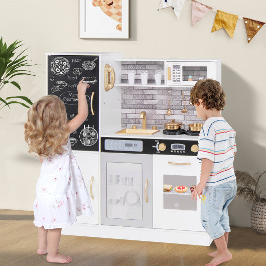 Pretend Play Kitchen with Utensils for Kids Aged 3+-White