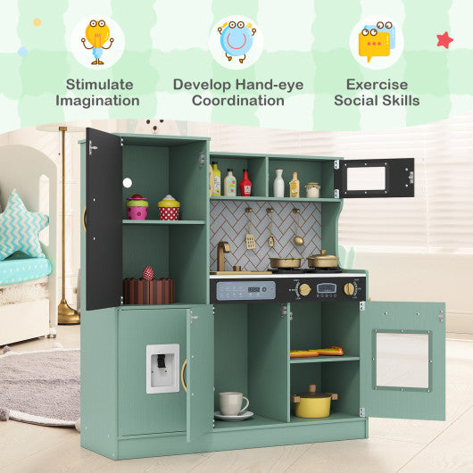 Pretend Play Kitchen with Utensils for Kids Aged 3+-Green