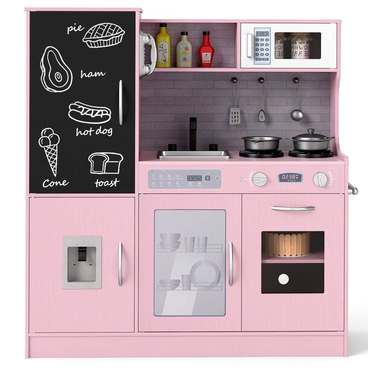 Pretend Play Kitchen with Utensils for Kids Aged 3+-Pink