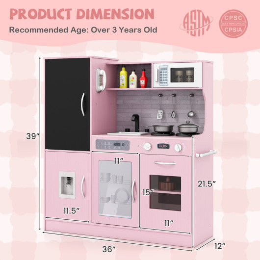Pretend Play Kitchen with Utensils for Kids Aged 3+-Pink